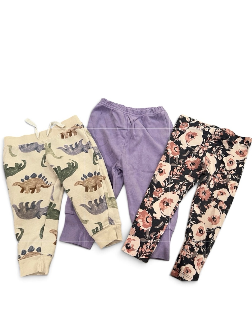 Carters Baby Girl 12 Months Dinosaur Fleece Floral Ribbed Jogger Pants Lot Set